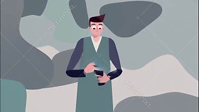 Person using smartphone indoors in minimalist home interior illustration animation