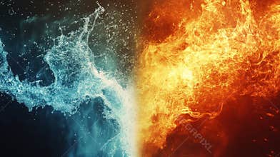 Juxtaposition of Water Splashing Against Intense Bright Orange Fire