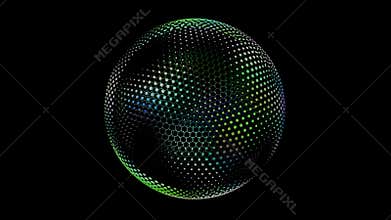 Detailed glowing LED sphere with bright colorful hexagon pattern and smooth morph and spin animation