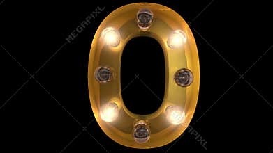 Burlesque retro style glowing gold light bulb typeface count down with alpha channel
