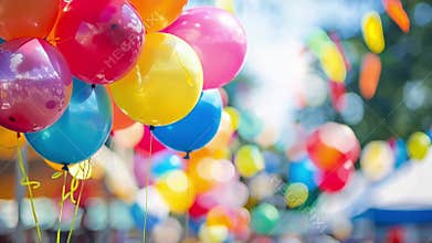 A blur of colorful balloons drift lazily through the festival grounds