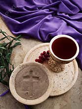 Lent symbols with cross of ashes and chalice