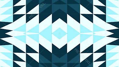 blue geometric pattern featuring symmetrical triangles and diamond shapes in varying shades and dark backgrounds