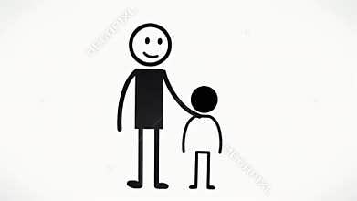 Animated Black Stick Figure of Father With Child on White Background
