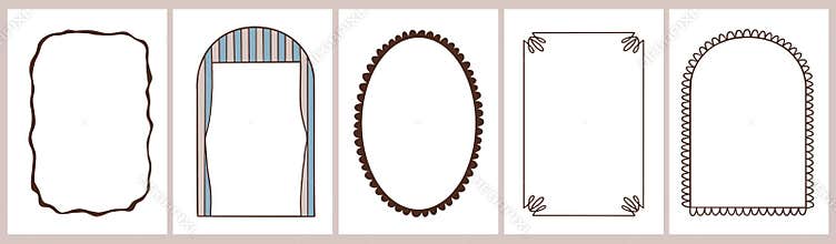Neutral Retro Fun Scallop Frame Set with Minimal Oval and Arch Shapes.