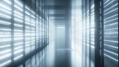 Modern server racks in a data center corridor