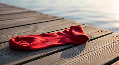 Red Towel on a Wooden Dock Near the Water