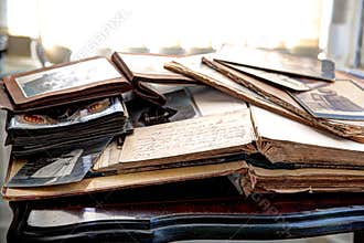 Old books, albums and photos.
