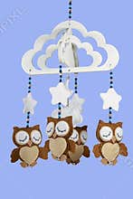 Four Felt Owls on Beaded Baby Cot Mobile