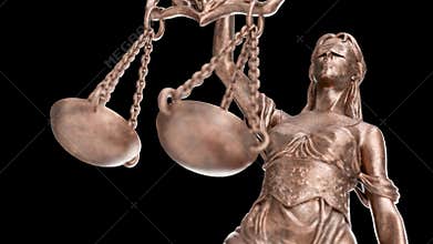 Low Angle Slow Crane Movement Upward Lady Justice Statue with Alpha Channel - Transparent Background