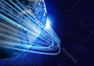 Glowing lines and Earth. Hi-tech background