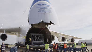 HD Antonov 225 Mriya airplane with opened cargo