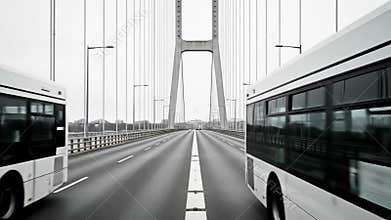 Buses driving on bridge transportation concept day cloudy sky