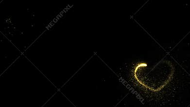 Valentines day heart from shining gold particles formed on a holiday animated black background.Abstract holiday valentines day bac