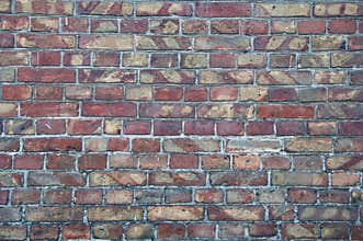 Wall background from old bricks. Cracks, damage, scratches on dirty bricks