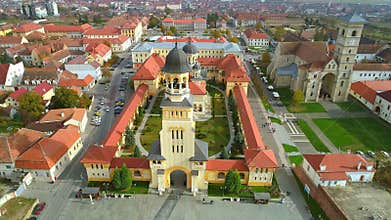 Coronation Orthodox Cathedral and Roman Catholic Cathedral in Alba Iulia city