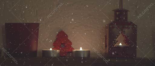 4,5k video light of christmas candles lit on the fireplace