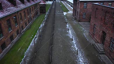 Aerial view of Auschwitz Birkenau, a concentration camp in Poland