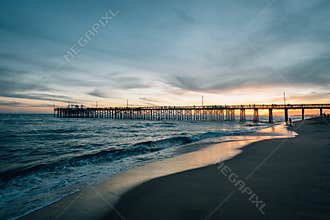 The Balboa Pier at sunset, in Newport Beach, Orange County, California