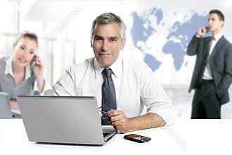 Businessman senior expertise teamwork world map