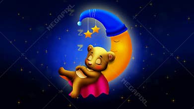 Bear cartoon sleeping on moon ,best video background to put a baby to sleep