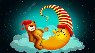 Bear sleep on moon, looped video background