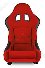 Red black carbon fiber race car bucket seat isolated white background. Motorsport, Sim racing, and tuning concept