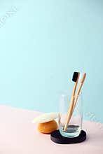 Zero waste natural cosmetics products on modern trendy 3d rendering imitation background, creative eco-friendly idea