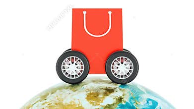 Worldwide e-shopping, online shopping and fast delivery concept. 3D rendering