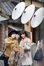 Young Japanese girls taking a selfie