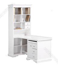Home white wooden workstation desk and bookcase