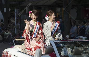 Japanese Misses on car during Nagoya Festival, Japan