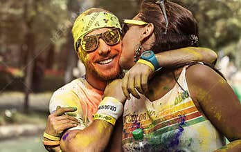 Lovely romantic couple at Color Run Bucharest