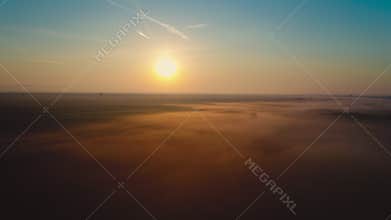 Aerial drone view over agriculture field in the countryside. Tuscany, Italy.