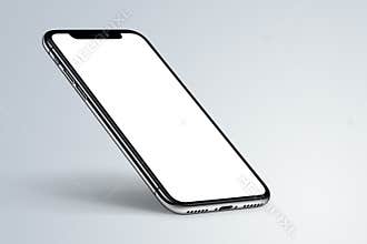 Perspective smartphone similar to iPhone X mockup with shadow on light background