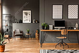 Grey home office interior