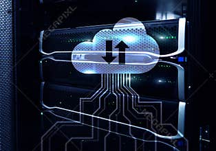 CLoud server and computing, data storage and processing. Internet and technology concept