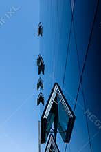 The glass facade of the Royal Library/the Black Diamond, Copenhagen, Denmark.
