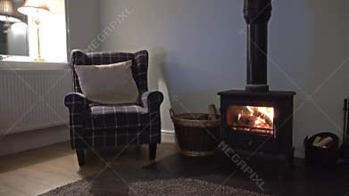 Wood burning fireplace with glass door