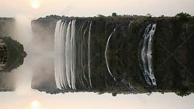 Victoria falls sunset with unreal reflection