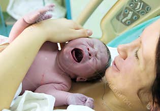 First breath of newborn