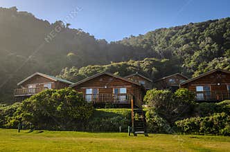 Tsitsikamma accommodation houses in fron of the Indian Ocean. South africa