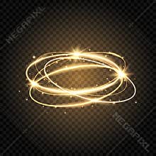 Light swirl. Glow shiny spiral. Gold circle line. Glowing magic fire ring. Sparkle swirl trail. Bright circle frame with