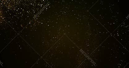 Christmas golden gradient sparkle glitter explosion dust particles background with bokeh flowing falling down in slow motion,