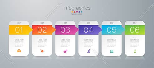 Infographics design vector and business icons with 6 options.