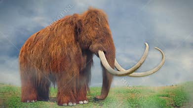 Woolly mammoth, prehistoric mammal in foggy landscape