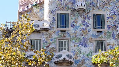 Panoramic fragment of famous building Casa Batllo of Antoni Gaudi