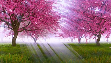 Cherry blossom and falling petals in slow motion 4K