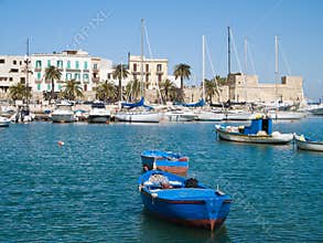Boats at the old port of Bari. Apulia.