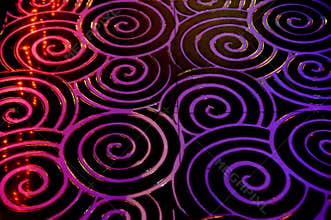 Club dance floor interior. spiral tile background whith bokeh reflection